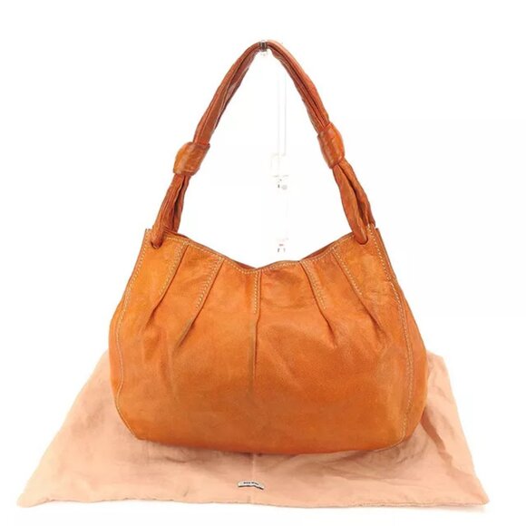 miumiu Shoulder bag Logo Orange Gold Woman Authentic - Picture 1 of 6